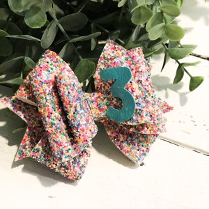 Personalized Birthday Bow, 1st Birthday Bow, Confetti Glitter Happy Birthday Bow, Choose Your own Colors
