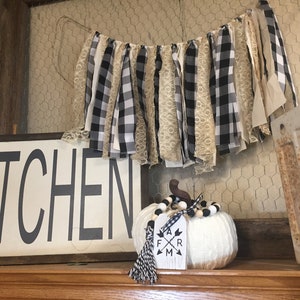 Farmhouse Swag Decor, Farmhouse Fabric Mantle Banner, Buffalo Plaid Garland