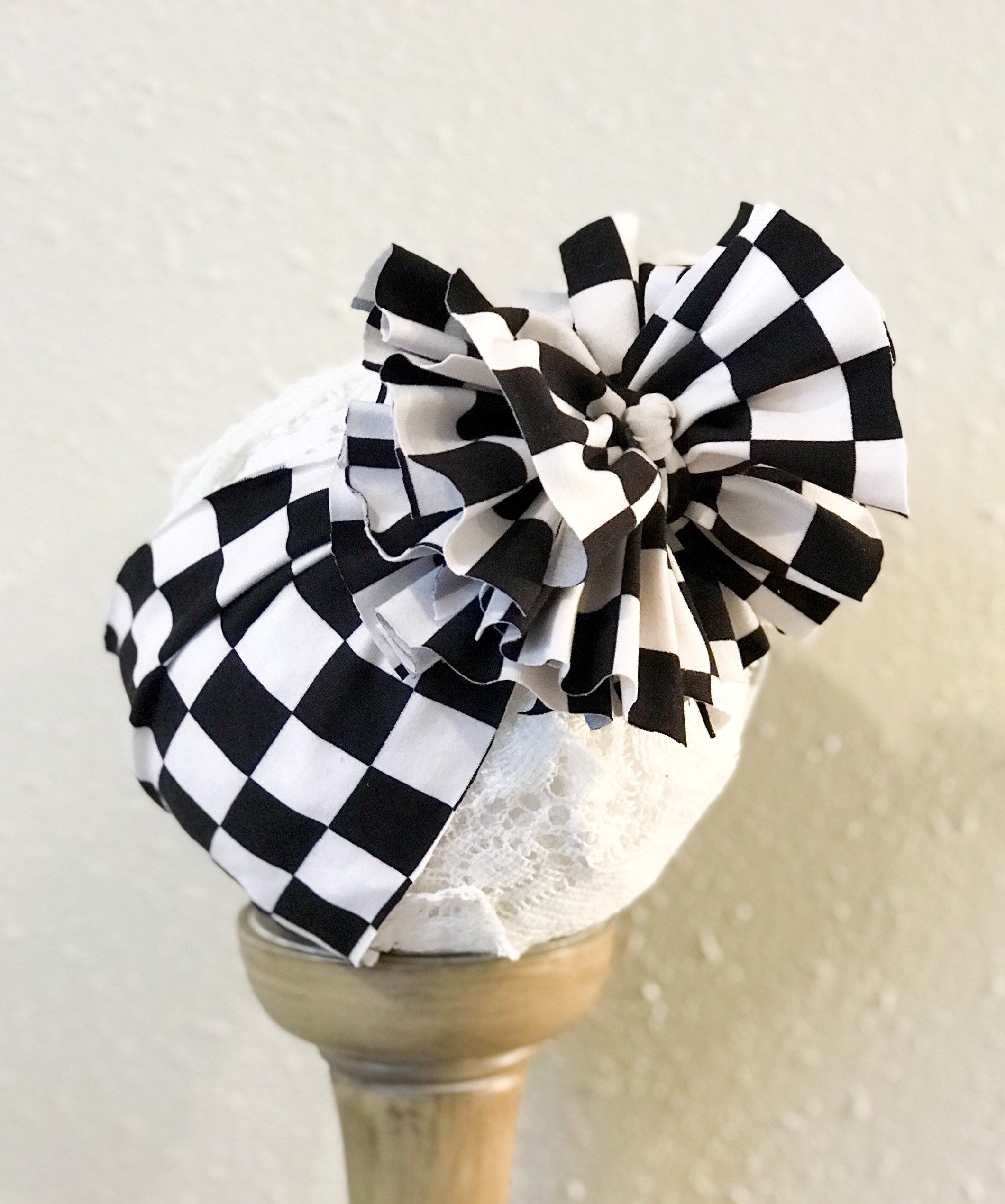Race Car Baby Girl Messy Bow Headwrap, Checkered Headband, Baby Shower Gift, Messy Bow, Dirtbike Toddler Head Wrap with Big Bow, Motocross