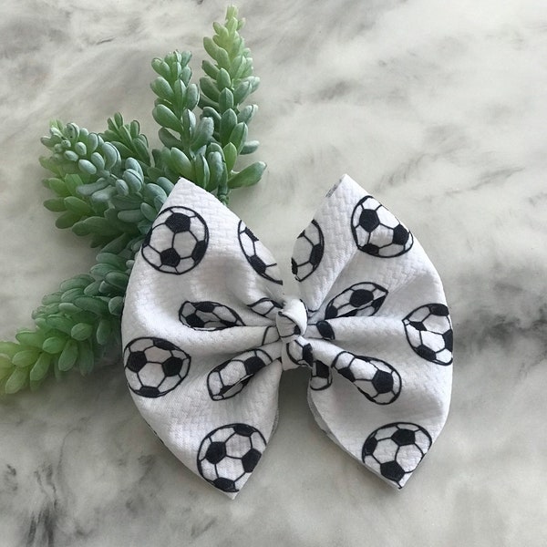 5” Soccer Bow on Clip, Soccer Print Hair Bow, Girl Hair Accessories