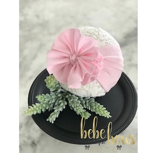 Turban rose clair en désordre, noeud rose clair, noeud bébé rose clair, écharpe de portage, serre-tête noeud bébé nouveau-né