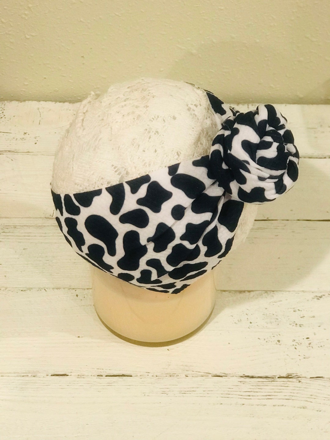 Cow Print Baby Girl Top Knot Headwrap, Western Baby Girl Headband, Baby