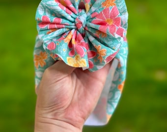 Summer Baby Girl Messy Bow Headwrap, Summer Floral Shredded Headband, Baby Shower Gift, Messy Bow, Toddler Head Wrap with Big Bow