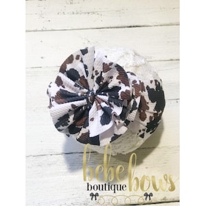 Cow Print Baby Girl Messy Bow Headwrap, Western Baby Girl Headband, Baby Shower Gift Messy Bow, Toddler Head Wrap with Big Bow, Rodeo