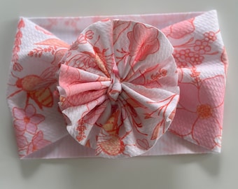 Summer Baby Girl Messy Bow Headwrap, Summer Floral Bumble Bee Shredded Headband, Baby Shower Gift, Messy Bow, Toddler Head Wrap with Big Bow