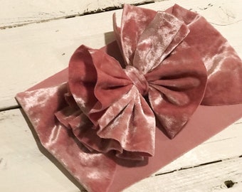 Velvet Messy Headwrap, Big Messy Bow Headband, Shredded Baby Head Wraps, Big Bows for Babies, Baby Shower Gift