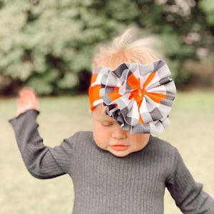 Halloween Messy Baby Headwrap, Toddler Messy Bow, Orange and Black Baby Bow, Baby Head Wraps, Baby Girl Halloween, Baby Halloween Headband