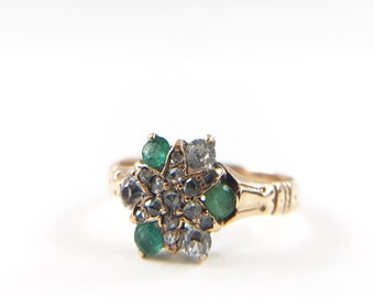 Edwardian Emerald, White Sapphire and Diamond Gold Star Ring - c. 1910s - M.B. Bryant & Co. - Antique