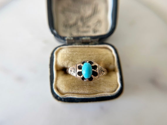 Victorian Turquoise Belcher Set Ring - 10k gold -… - image 10