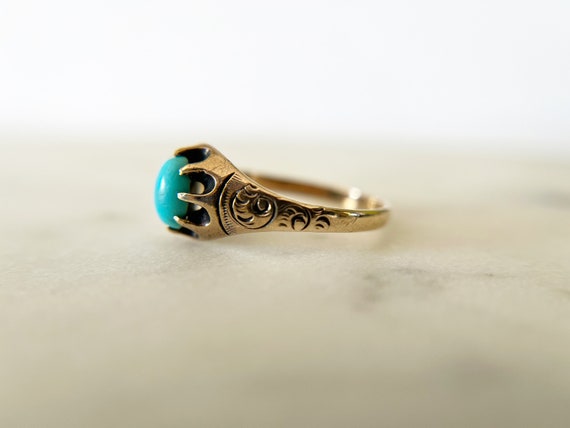 Victorian Turquoise Belcher Set Ring - 10k gold -… - image 5