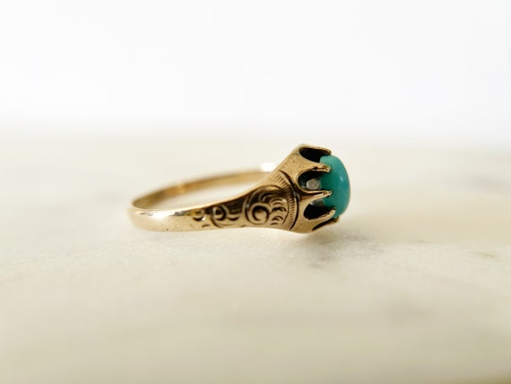 Victorian Turquoise Belcher Set Ring - 10k gold -… - image 7