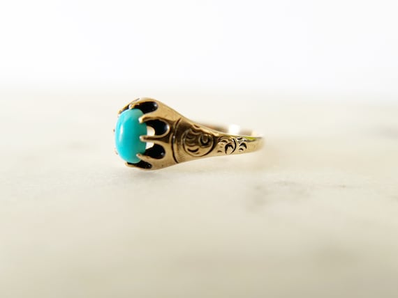 Victorian Turquoise Belcher Set Ring - 10k gold -… - image 4