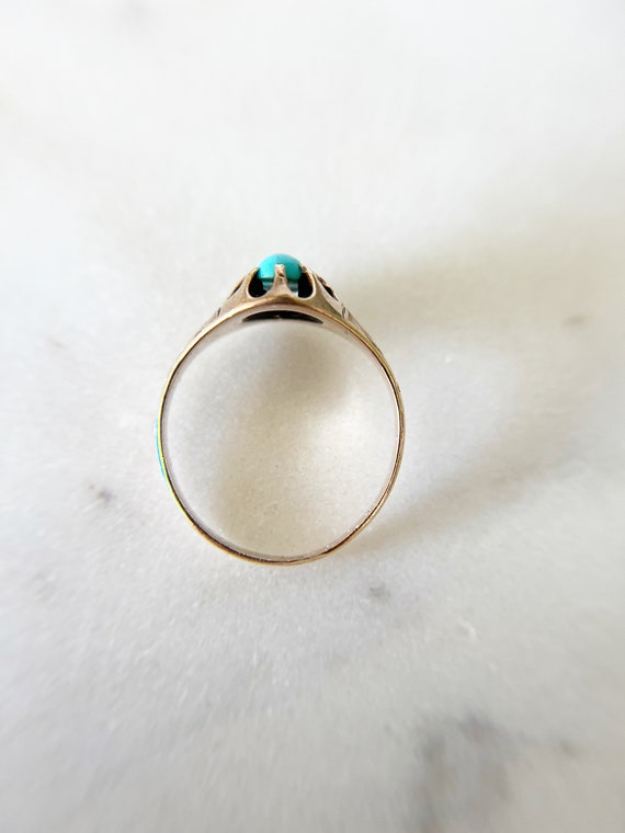 Victorian Turquoise Belcher Set Ring - 10k gold -… - image 9