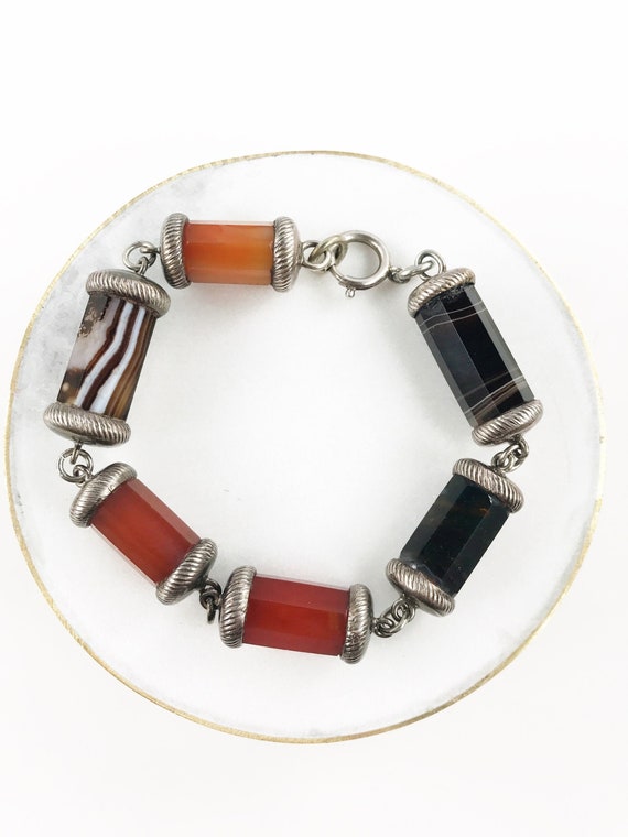 Victorian Scottish Agate Hardstone Bracelet - Sil… - image 1