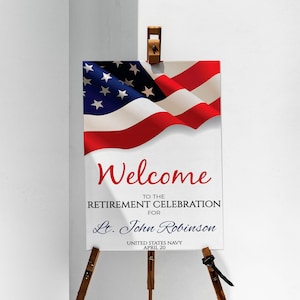 Editable American Flag Party Sign, Retirement Ceremony, Hail & Bail Farewell Change of Command, Promotion Navy Army Marines Air Force Police