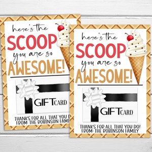 Porta carte regalo gelato, ecco lo scoop che sei fantastico, regalo per insegnanti Personale Dipendenti Volontari Infermiera PTO PTA, stampabile modificabile