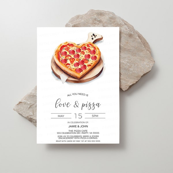 Amour et Pizza Invitation, Invitation de dîner de répétition de mariage de pizza, fête de fiançailles de pizza, douche de pizza de couples, modèle imprimable modifiable