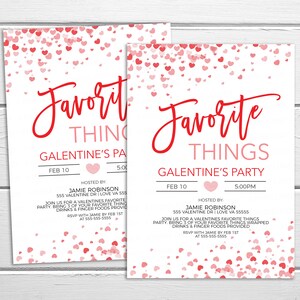Inbjudan till Alla hjärtans dags favoritsaker, Galentines inbjudan, Alla hjärtans dag-presentbytesfest för damer och vänner, Alla hjärtans dag utskrivbar och redigerbar bild 6
