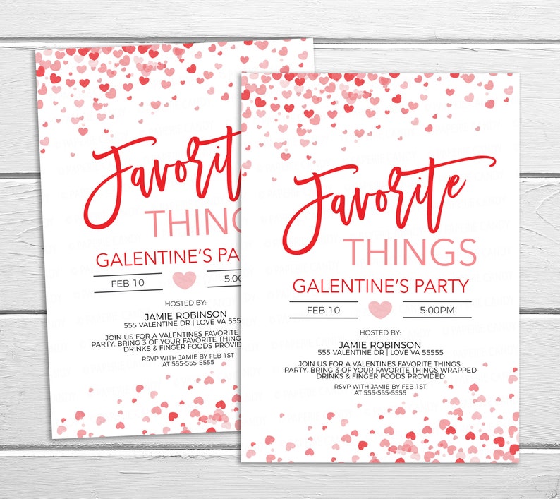 Inbjudan till Alla hjärtans dags favoritsaker, Galentines inbjudan, Alla hjärtans dag-presentbytesfest för damer och vänner, Alla hjärtans dag utskrivbar och redigerbar bild 6