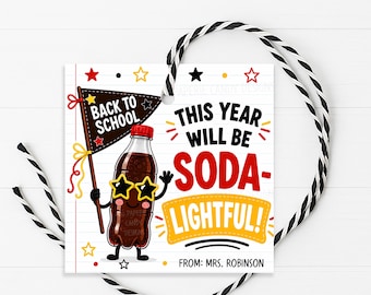 Soda Gift Tag, Soda-lightful Pop Drink Back To School Welcome Back Label, Printable Editable