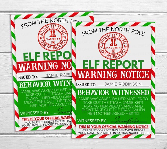 Elf Naughty Warning Report, Editable Elf Letter, Printable Elf Letter