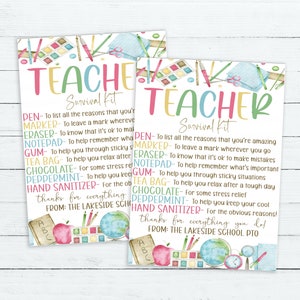 Etiqueta de presente do kit de sobrevivência do professor, bem-vindo de volta à escola, etiqueta do primeiro dia, presente para funcionários do professor PTO PTA, download instantâneo editável para impressão