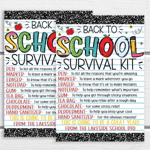 Retour à l'école Survival Kit Gift Tag, Welcome Back First Day, Gift For Teachers Staff Students PTO PTA, Editable Printable Instant Download