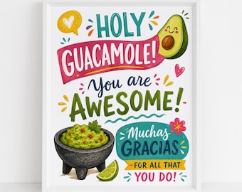Utskrivbar skylt med uppskattning för guacamole, mexikansk matdekor med heliga guacamole-motiv (nedladdning direkt)