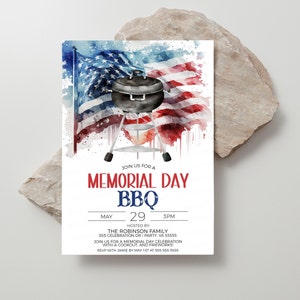 Memorial Day BBQ Invitation, Memorial Day Invite, Memorial Day Cookout, Memorial Day Party, Brunch Lunch Dinner, Editable Printable Template