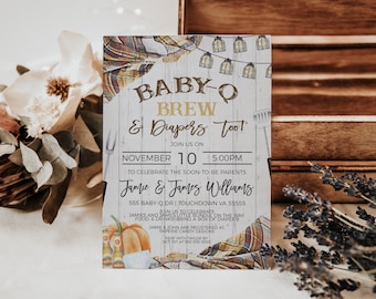 Invitación a la ducha de pañales Baby-Q Brew de otoño, invitación a pañales de cerveza BBQ de otoño, barbacoa en el patio trasero, baby shower para parejas, imprimible editable