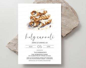 Italian Invitation, Holy Cannoli Italian Theme Invite, Italian Theme Birthday, Pasta Dinner, Italian Desserts, Editable Printable Template