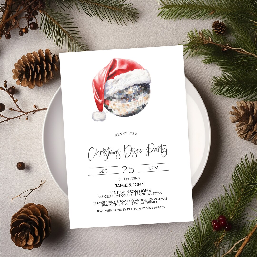 Christmas Disco Party Invitation Retro Christmas Party Invite Disco