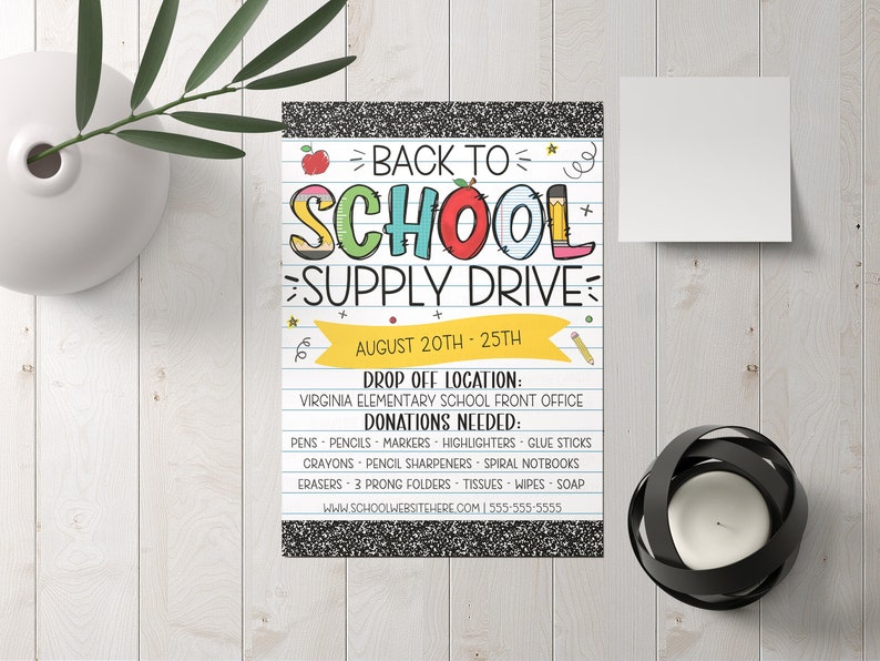 School Supply Drive Flyer, Printable Editable PTO PTA Flyer, Supplies ...