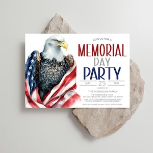 Memorial Day BBQ Invitation, Memorial Day Invite, Memorial Day Cookout, Memorial Day Party, Brunch Lunch Dinner, Editable Printable Template