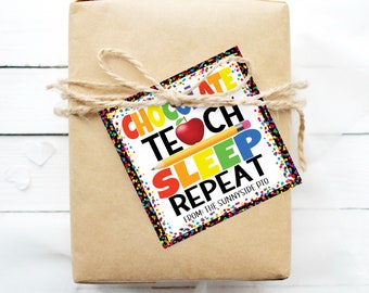 Back To School Teacher Gift Tag, Coffee Teach Sleep Repeat, Appreciation Gift For Teachers Staff Employees School PTO PTA Editable Printable