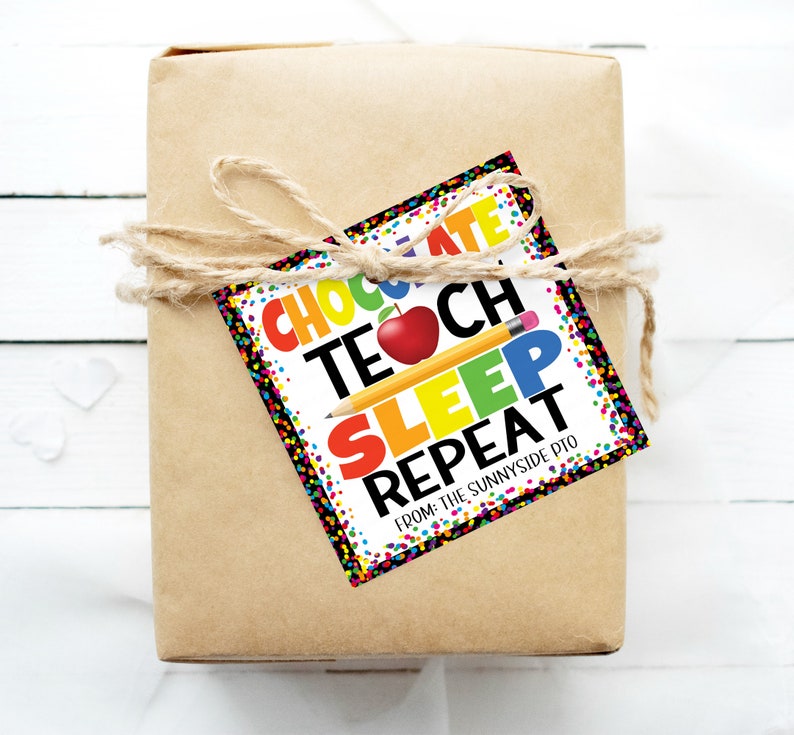 Back to School Teacher Gift Tag, Coffee Teach Sleep Repeat ...