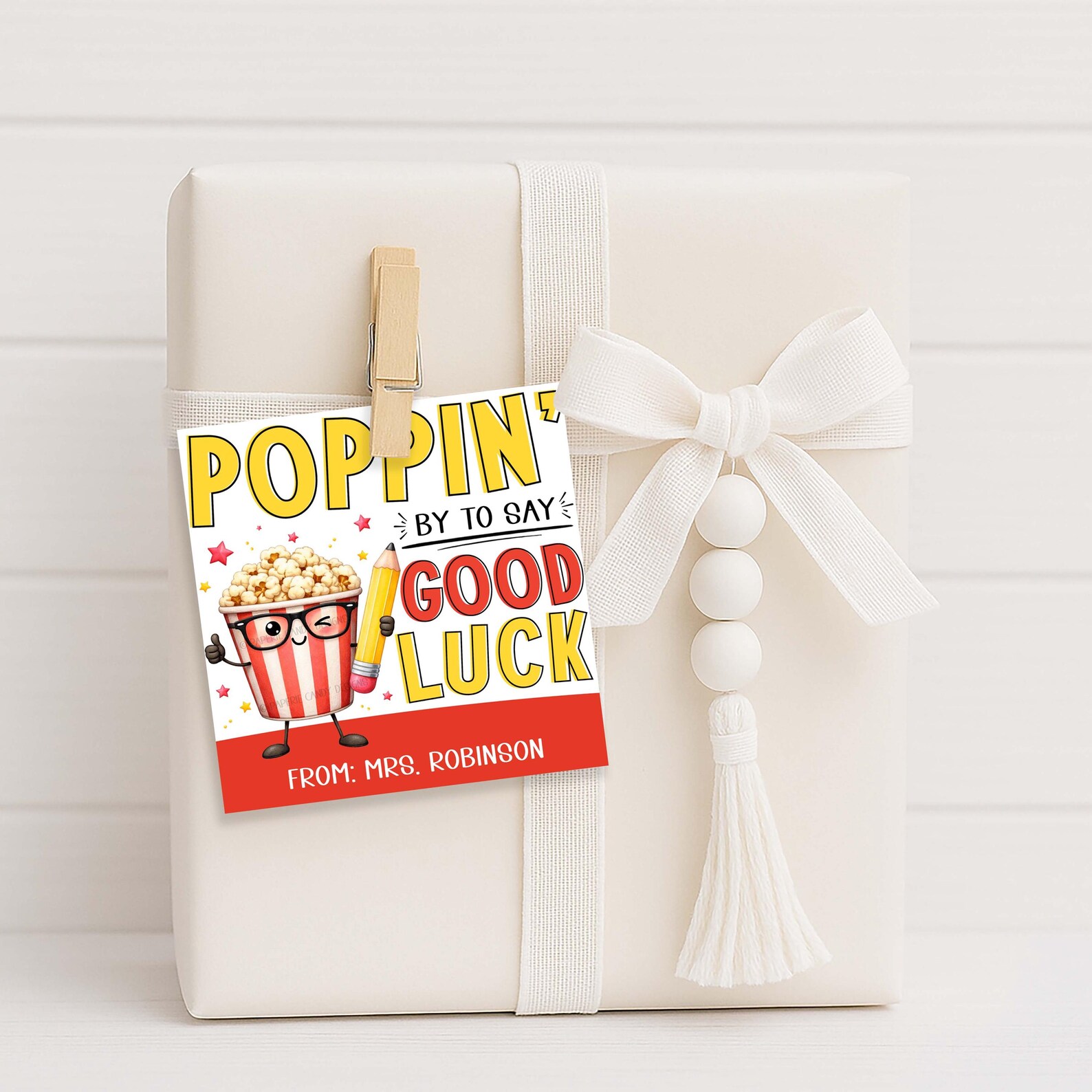 Popcorn Testing Quote Popcorn Gift Tag, Poppin by to Wish You Luck, Encouragement Good Luck ...