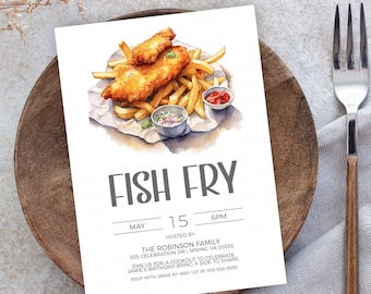 Fish Fry Invitation, Fish And Chips Invite, Seafood Birthday Party, Fish Fry Flyer, Fish Fry Competition, Printable Template Fundraiser