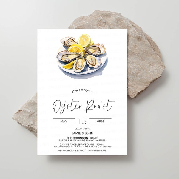 Oyster Roast Invitation, Bridal Shower, Oyster Couples Wedding Shower Invite, Seafood Raw Bar, Birthday, Engagement Party, Editable Template