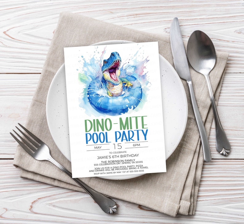 Dinosaur Pool Party Invitation Dino Pool Party Invite Etsy
