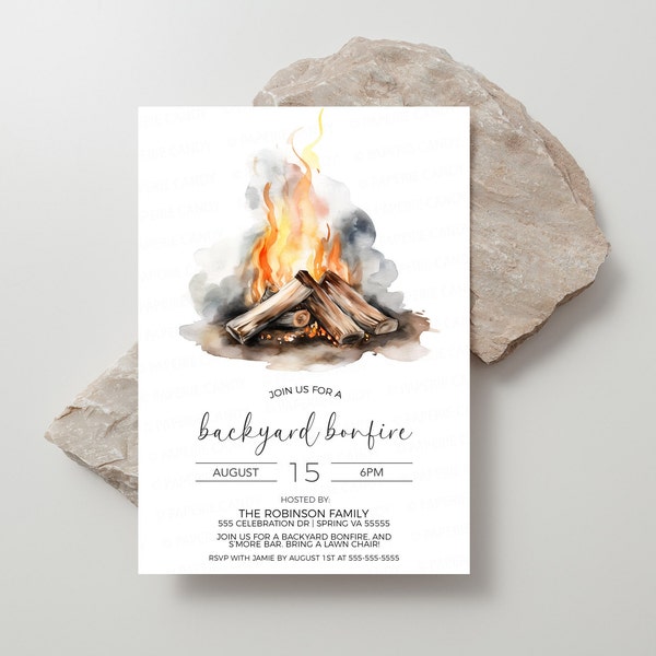 Bonfire Invitation, Backyard Bonfire Invite, Couples Engagement Shower, S'more Bar, Mr Mrs, Birthday Party Campfire, Printable Editable