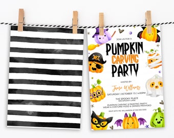 Editable Pumpkin Carving Invitation, Halloween Pumpkin Painting Invite, Kids Pumpkin Craft Birthday Party, School Classroom Party, Printable