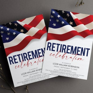 Military Retirement Ceremony Invitation, American Flag Invite, United States Navy Army Marines Air Force Coast Guard, Editable Printable image 7