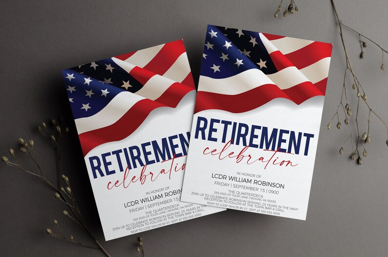 Military Retirement Ceremony Invitation, American Flag Invite, United States Navy Army Marines Air Force Coast Guard, Editable Printable image 7