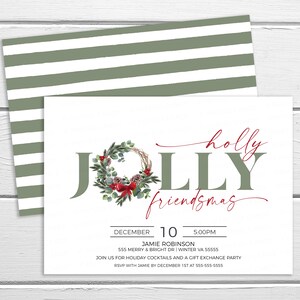 Friendsmas Party Invitation, Friends Christmas Holiday Party Invite, Adult Cocktail Christmas Party, Gift Exchange, Editable Printable image 4