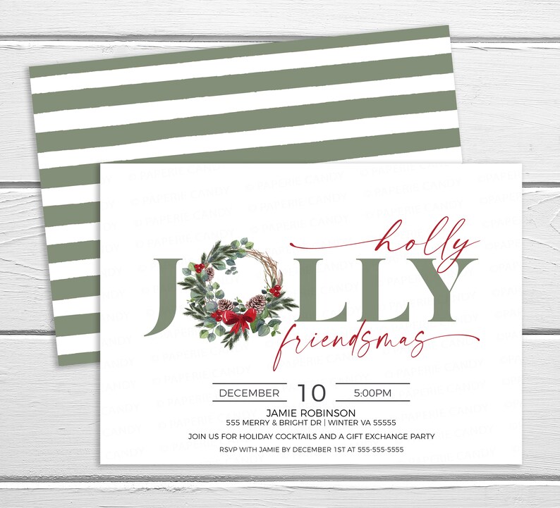 Friendsmas Party Invitation, Friends Christmas Holiday Party Invite, Adult Cocktail Christmas Party, Gift Exchange, Editable Printable image 4