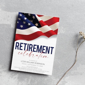 Military Retirement Ceremony Invitation, American Flag Invite, United States Navy Army Marines Air Force Coast Guard, Editable Printable image 8