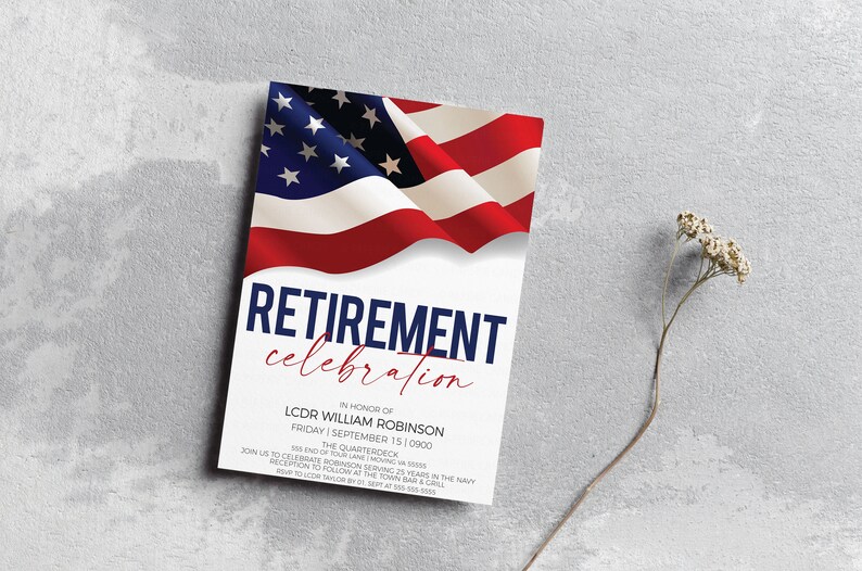 Military Retirement Ceremony Invitation, American Flag Invite, United States Navy Army Marines Air Force Coast Guard, Editable Printable image 8