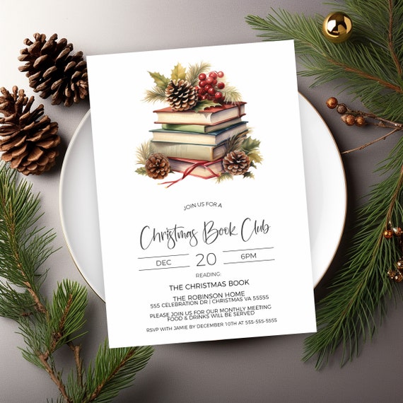 Christmas Book Club Invitation, Christmas Book Swap Invite, Christmas Reading Club, Christmas Literacy Night, Digital Template Printable