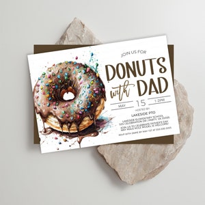 Donuts mit Papa Einladung, Vatertag Donut einladen, Vater Anerkennung Fundraiser, Danke Frühstück, bearbeitbare druckbare Vorlage
